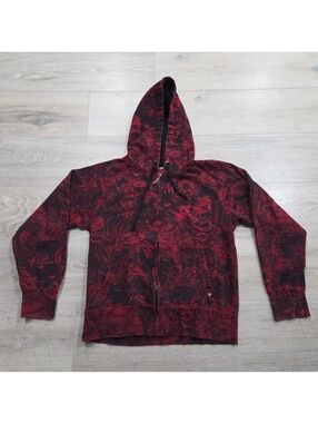 Volcom Zip Hoodie Vintage Medium Red Black Dennis Mcnett Wolf All Over Print
